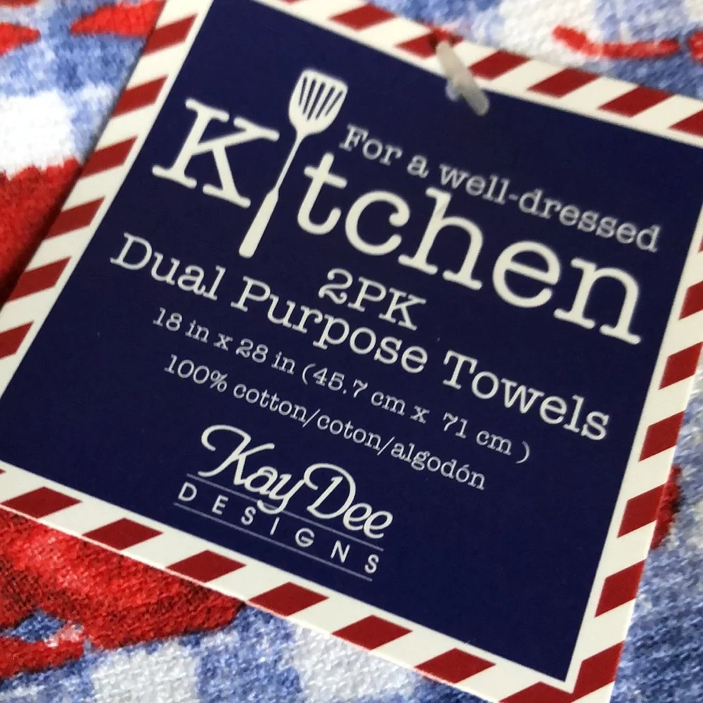 Lobster & Crab Blue Gingham Kitchen Towel - Red & Blue